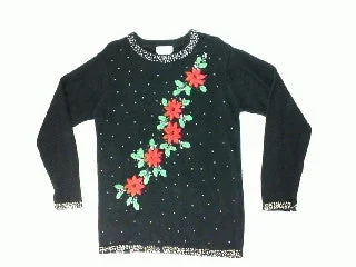 Christmas Fireplace Razzle Dazzle In Poinsettias-Small Christmas Sweater