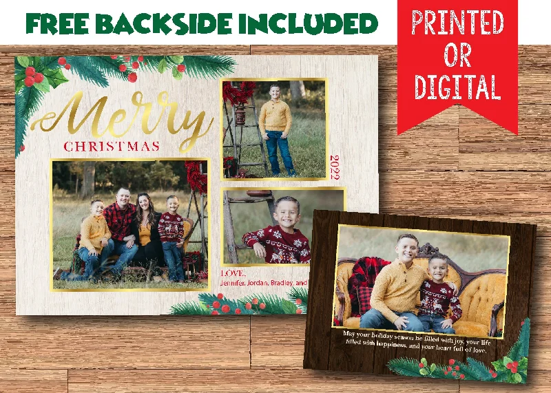 Christmas Festive Snowmen Beautiful Holiday Christmas Card Digital or Printed with Photos and FREE Backside!