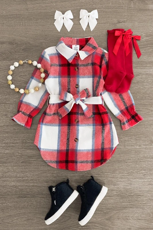 Christmas Ornaments Red & Blue Button Flannel Dress