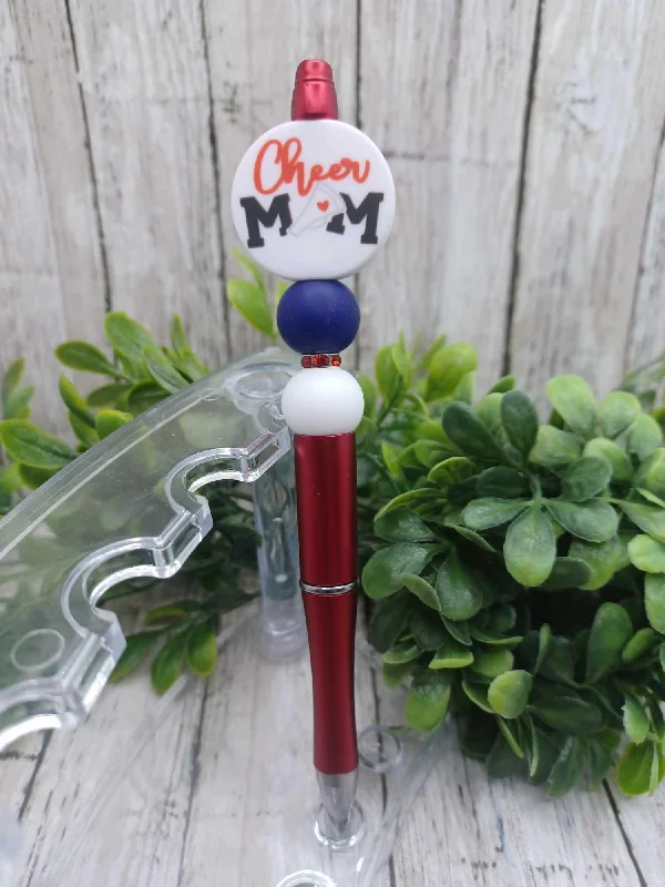 Red Cheer Mom Beaded Ink Pen