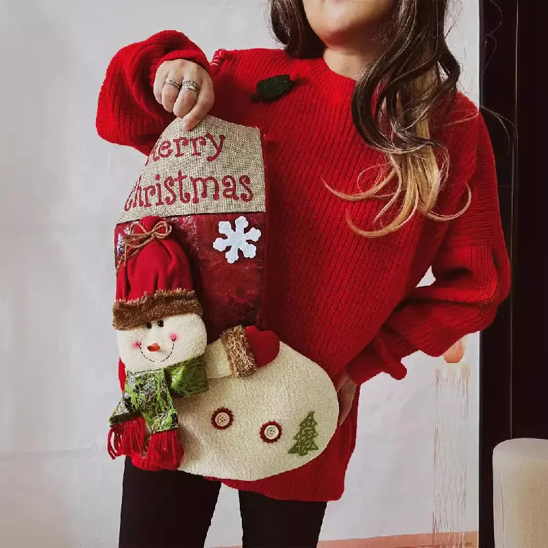 Christmas Mistletoe Red Christmas Snowman Doll Pocket Sweater