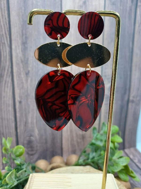 Christmas Wreath Red Marbled Acrylic Earrings