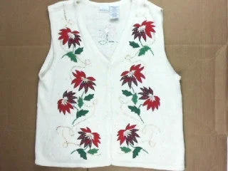 Christmas Church Service Red Poinsettias With Golden Highlights-Small Christmas Sweater
