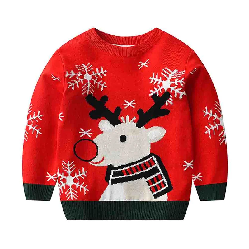 Christmas Eve Red Round neck Snow deer Knitted warmer, cardigan Christmas Sweater for Kids