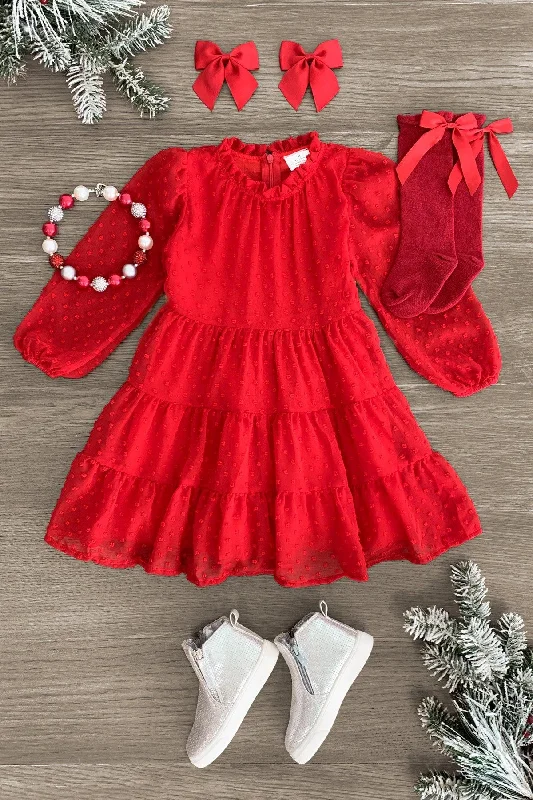 Christmas Holly Berry Wreaths Red Swiss Dot Dress