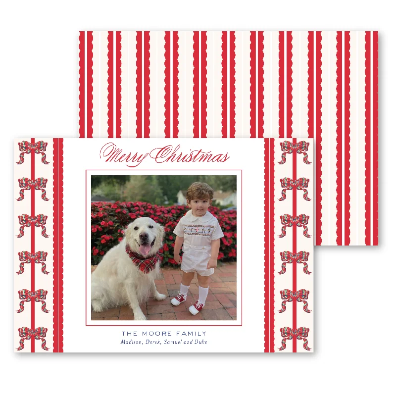 Christmas Bells 'Red Tartan Bow' Holiday Card - Horizontal