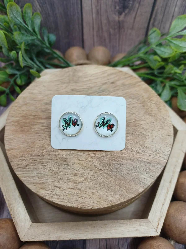Christmas Bells Red & Teal Heart Earrings