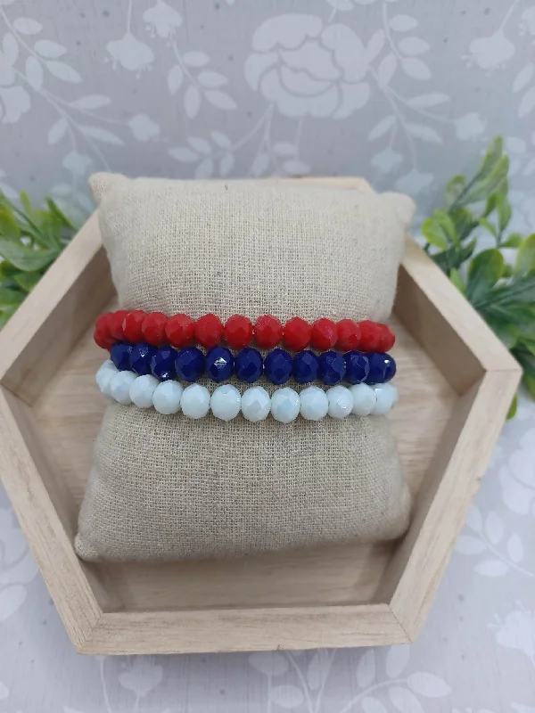 Holiday Cheer Red, White, & Blue Beaded Bracelet Set