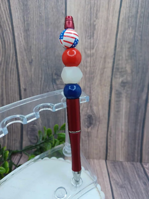 Christmas Sparkling Holiday Glow Red, White, & Blue Beaded Ink Pen - Flag, Red, White, Blue Beading Christmas Sparkling Holiday Glow Red, White, & Blue Beaded Ink Pen - Flag, Red, White, Blue Beading