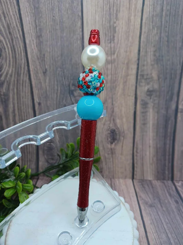 Christmas Home-Baked Goodies Red, White, & Blue Beaded Ink Pen w/ Multicolored Bead