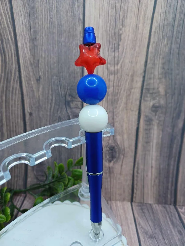 Christmas Scented Holiday Candles Red, White, Blue Beaded Ink Pen w/ Red Star