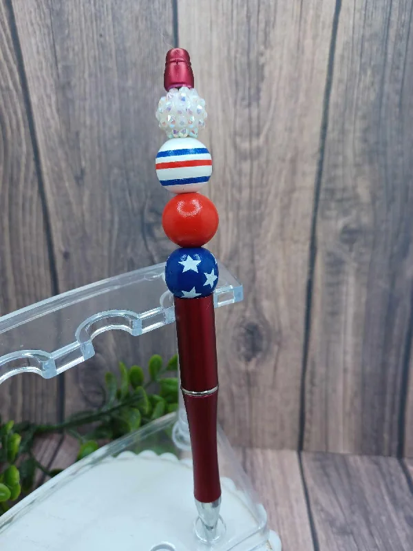 Christmas Peaceful Holiday Nights Red, White, & Blue Beaded Ink Pen - White, Stripes, Red, Stars Beading Christmas Peaceful Holiday Nights Red, White, & Blue Beaded Ink Pen - White, Stripes, Red, Stars Beading