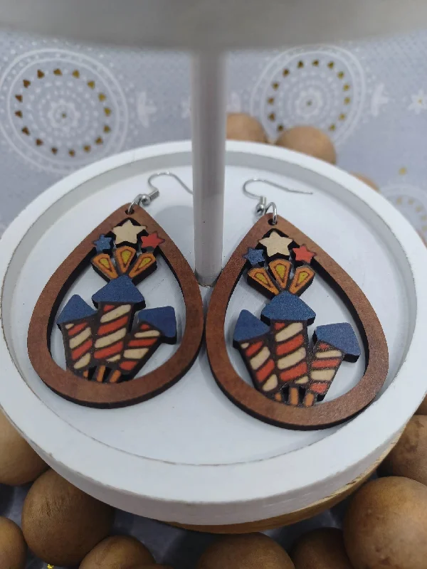 Christmas Holiday Fun Red, White, & Blue Firework Earrings