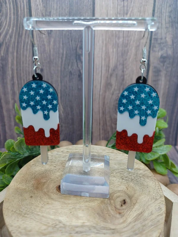 Christmas Candles Red, White, & Blue Popsicle Earrings