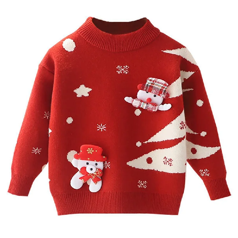 Christmas Magical Traditions Red with White Xmas Tree Warmer Cardigan & Christmas Sweater for toddlers & Kids