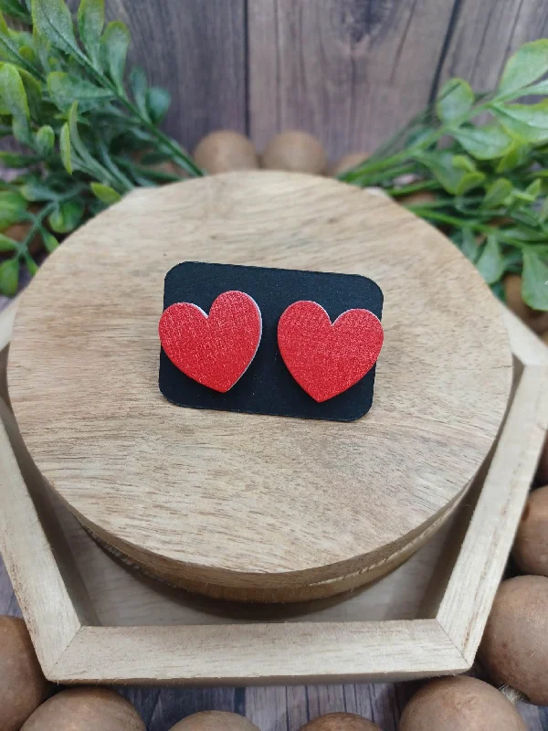 Santa Claus Red Wooden Heart Earrings