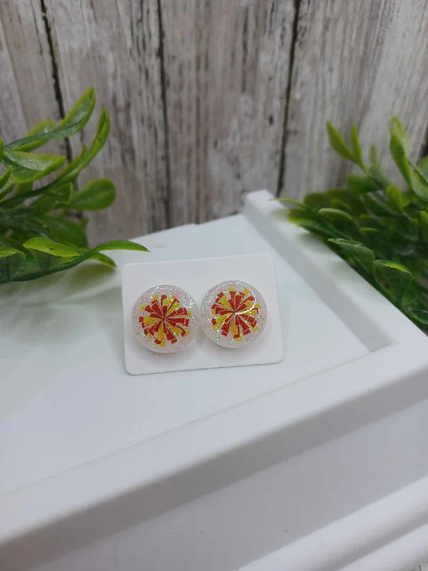 Red & Yellow Glitter Cheer Pom Earrings