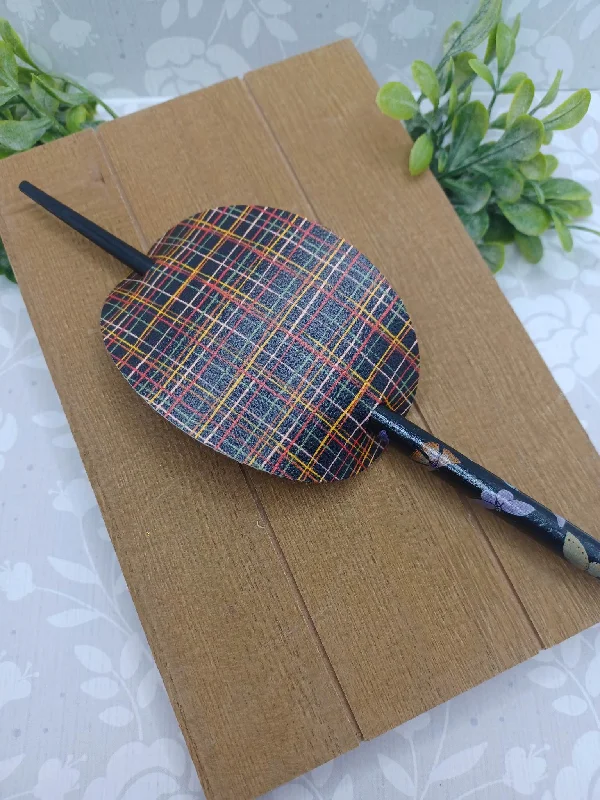 Christmas Frosted Christmas Trees Red, Yellow, Green, & Brown Patterned Ponytail Accessory w/ Brown Hair Stick Christmas Frosted Christmas Trees Red, Yellow, Green, & Brown Patterned Ponytail Accessory w/ Brown Hair Stick