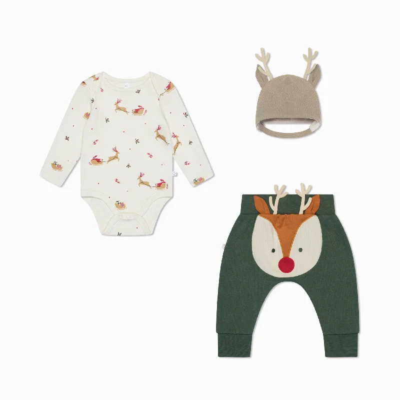 Christmas Snow Globe Decorations Reindeer Bodysuit, Bonnet & Joggers Outfit