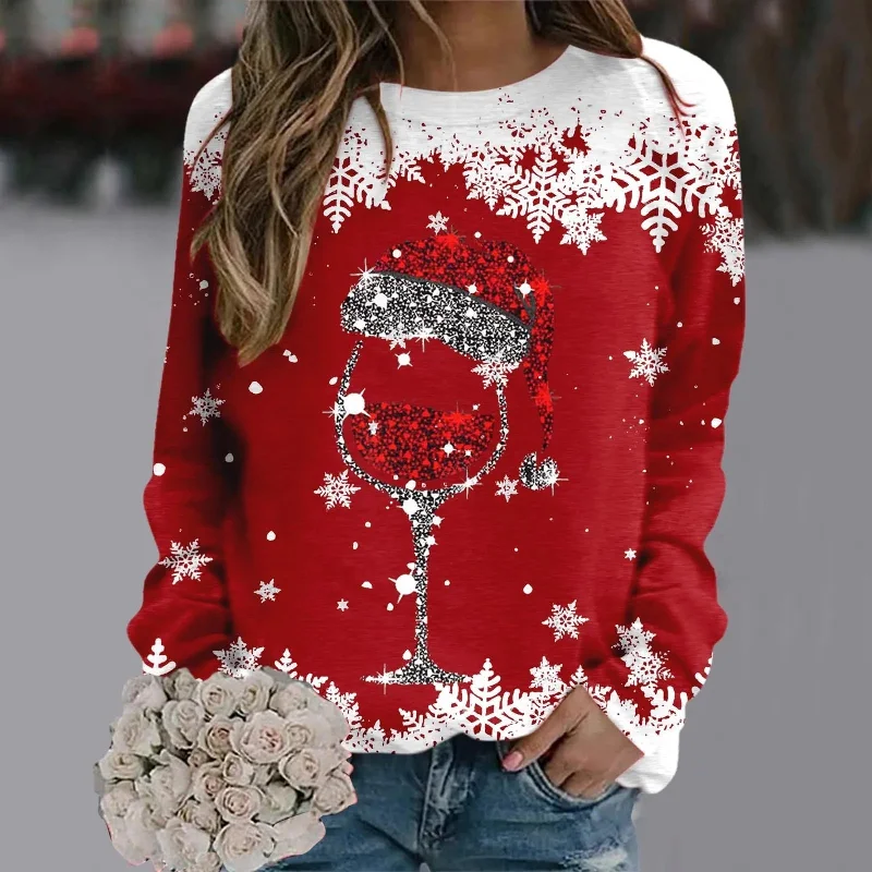 Christmas Holiday Fun Reindeer Graphic Long Sleeve Sweatshirt - New Year Christmas Sweater