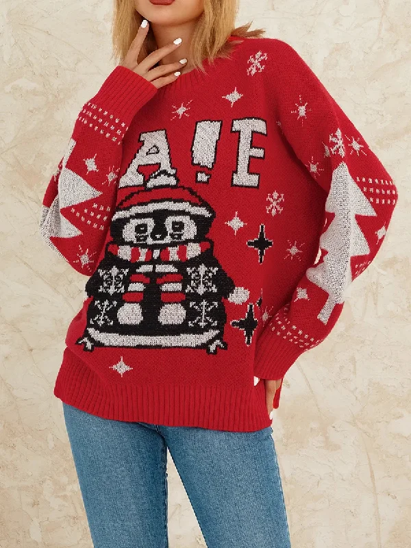 Christmas Holiday Gathering Reindeer Pattern Crew Neck Long Sleeve Knit Christmas Sweater