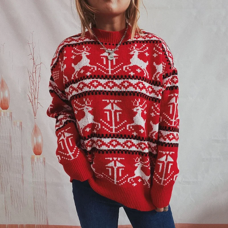 Christmas Homemade Gingerbread Reindeer Printed Christmas Sweat Women's Sweater