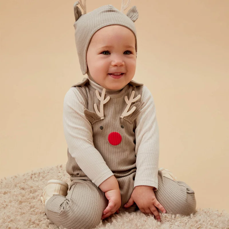 Christmas Bells Reindeer Ribbed Overalls