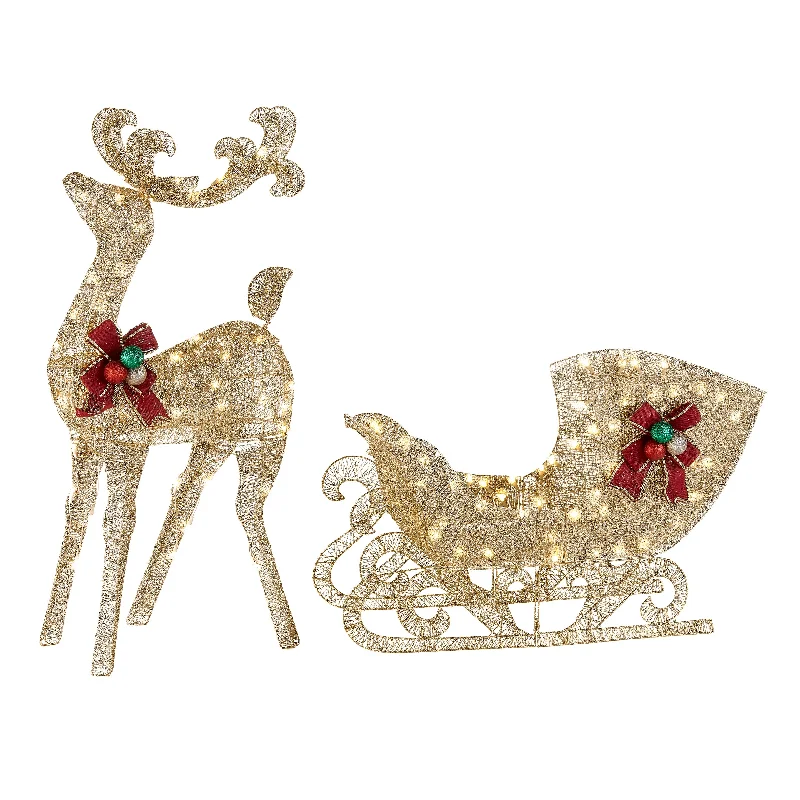 Christmas Peaceful Holiday Mornings 48 in. Champagne Reindeer Pulling 38 in. Sleigh Christmas Peaceful Holiday Mornings 48 in. Champagne Reindeer Pulling 38 in. Sleigh