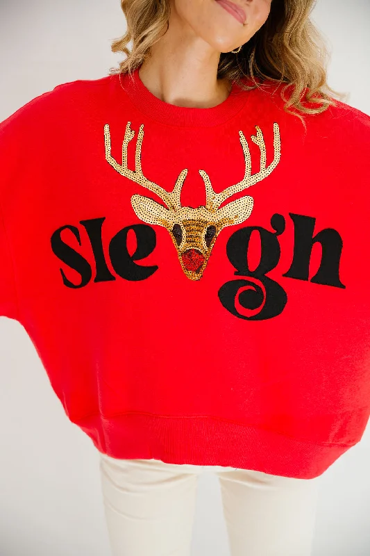 Christmas Storytelling Around Fire REINDEER SLEIGH RED PULLOVER