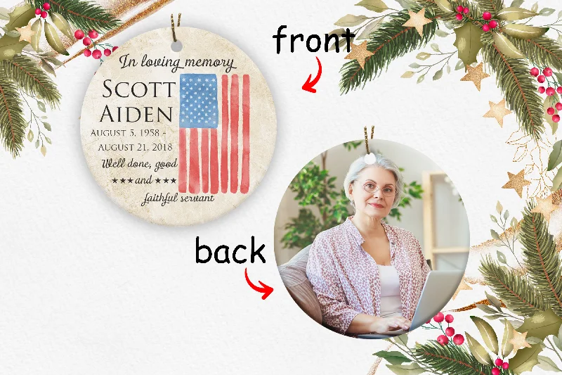 Remembrance Circle Ornament - Flag Memorial Ornament 2 Sided Ornament Personalized Military Memorial Gift Remembrance Ornament for Father Mother Loved One in Heaven - JOR56 Remembrance Circle Ornament - Flag Memorial Ornament 2 Sided Ornament Personalized Military Memorial Gift Remembrance Ornament for Father Mother Loved One in Heaven - JOR56