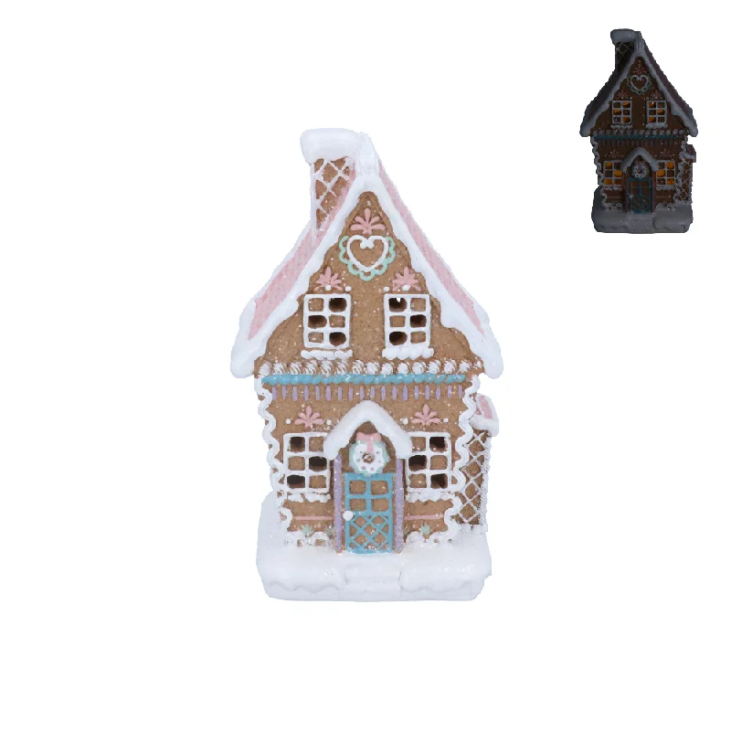 Holiday Cheer Resin Pastel Iced LED Gingerbread House