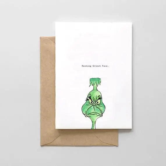 Christmas Hot Chocolate Resting Grinch Face Card