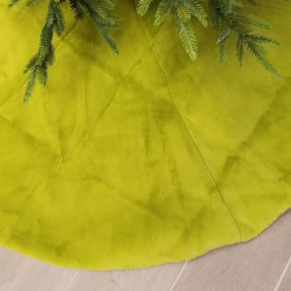 Christmas Festive Snowmen Bright Green Fur Tree Skirt