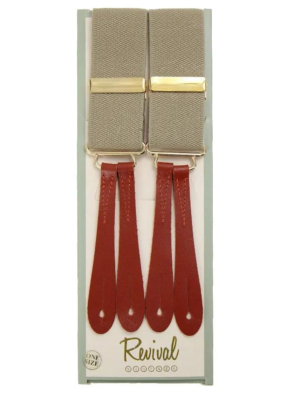 Cozy Christmas Revival 1940s Military Style Taupe Braces with Leather Loops
