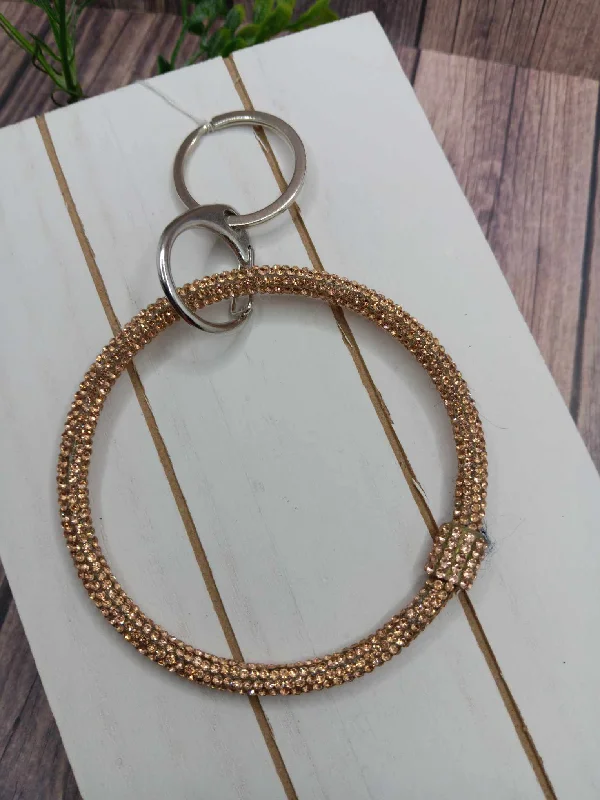 Christmas Pine Tree Rose Gold Rhinestone Wristlet Keychain