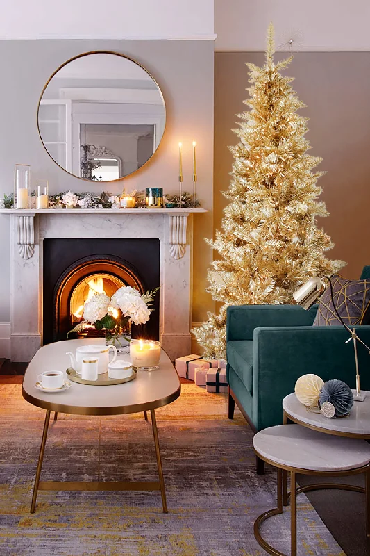 Christmas Fireplace Mantel Rose Gold Slim Prelit Christmas Tree with Warm White Lights Christmas Fireplace Mantel Rose Gold Slim Prelit Christmas Tree with Warm White Lights