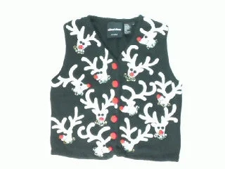 Christmas Sparkling Holiday Glow Rudolph Ran Over Your Vest-Small Christmas Sweater