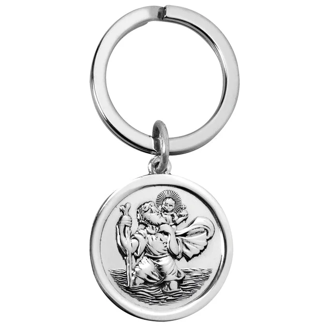 Saint Christopher 925 Silver Keyring 27mm Round 8881