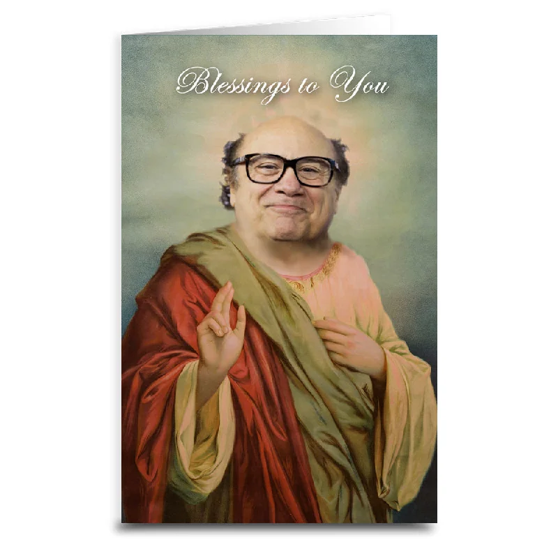 Christmas Gift Wrapping Fun Saint Danny DeVito "Blessings" Card