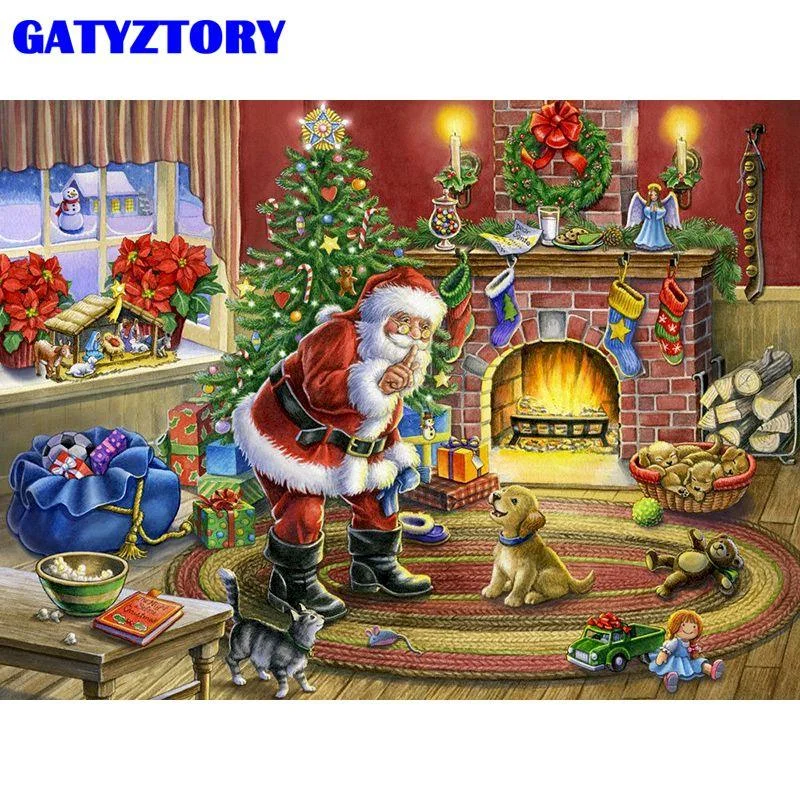 Christmas Glittery Star Decor Santa Claus And Dog Landscape Painting By Numbers For Kids Christmas Glittery Star Decor Santa Claus And Dog Landscape Painting By Numbers For Kids