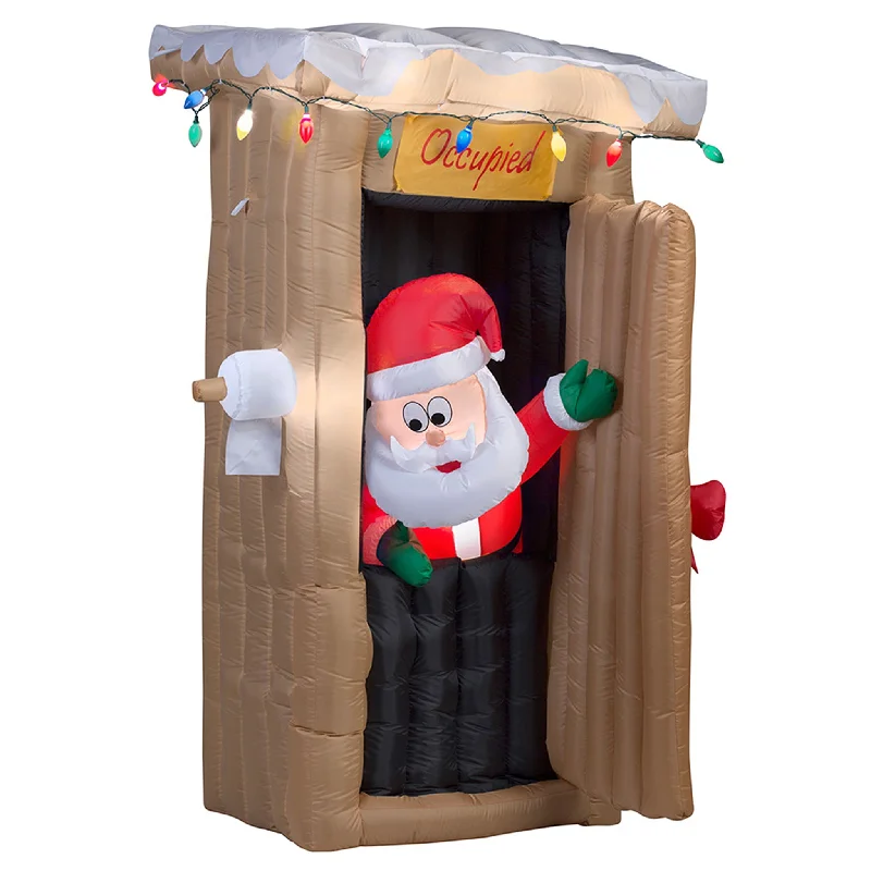 Christmas Wreath 6 ft. Inflatable Santa in Outhouse