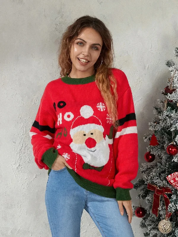 Christmas Midnight Fun Santa Jacquard Patchwork Christmas Sweater