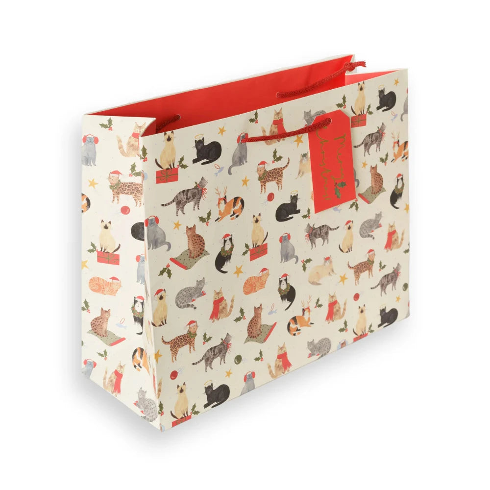 Christmas Magical Holiday Atmosphere Santa Paws Cats Large Landscape Christmas Gift Bag