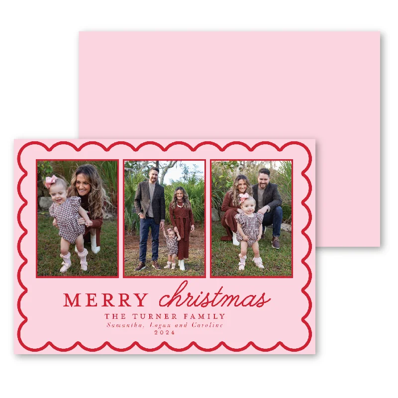 Christmas Countdown Scallop Frame Triple Photo Holiday Card