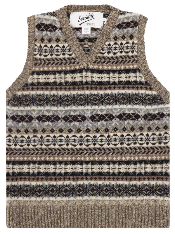 Scottish Wool Fairisle Tank Top in Mushroom Grey