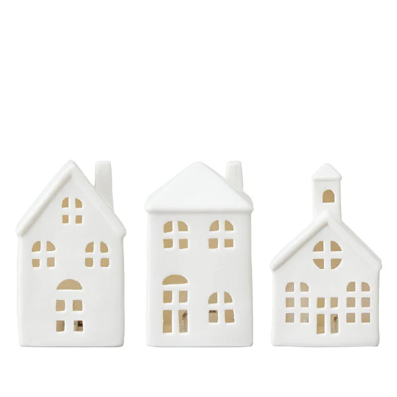 Christmas Songs Set of Three White Porcelain Houses with LED's
