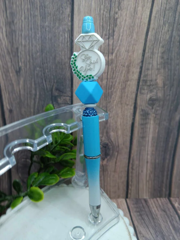 Santa Claus She Said Yes Beaded Ink Pen - Blue