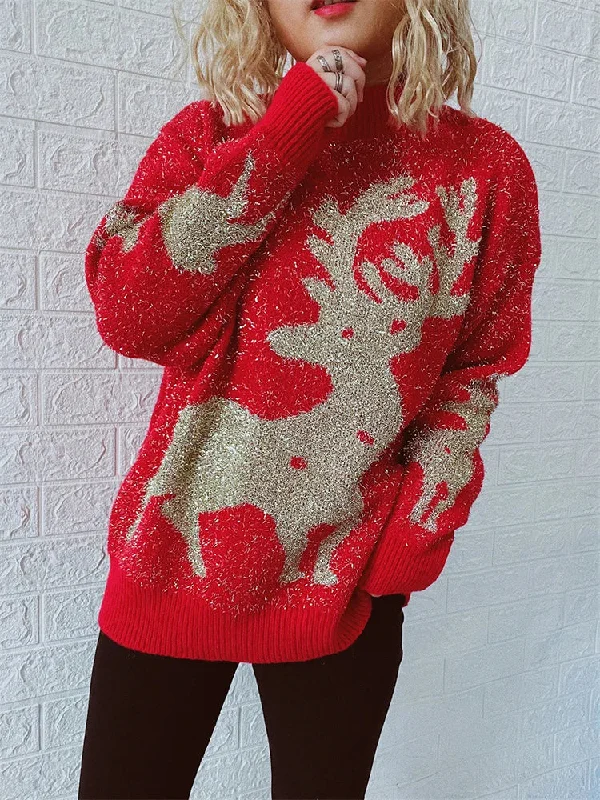 Christmas Family Traditions Shiny Loose O-Neck Christmas Sweater - Autumn/Winter Fashion Christmas Family Traditions Shiny Loose O-Neck Christmas Sweater - Autumn/Winter Fashion