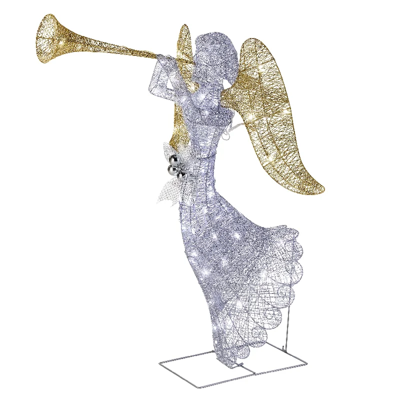 Christmas Spirit 48 in. Silver Angel Decor with White LED Lights