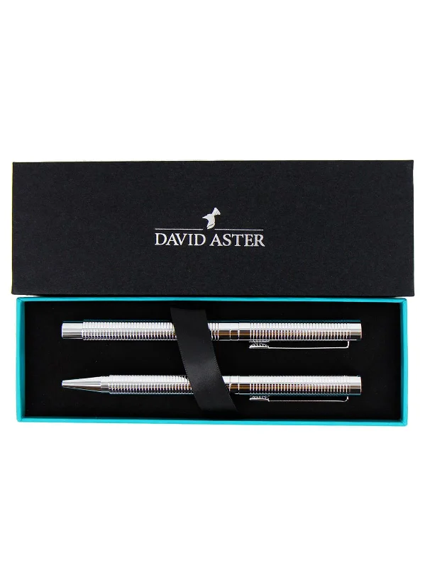 Christmas Star Silver Chrome Fountain Pen & Ball Point Pen Gift Set